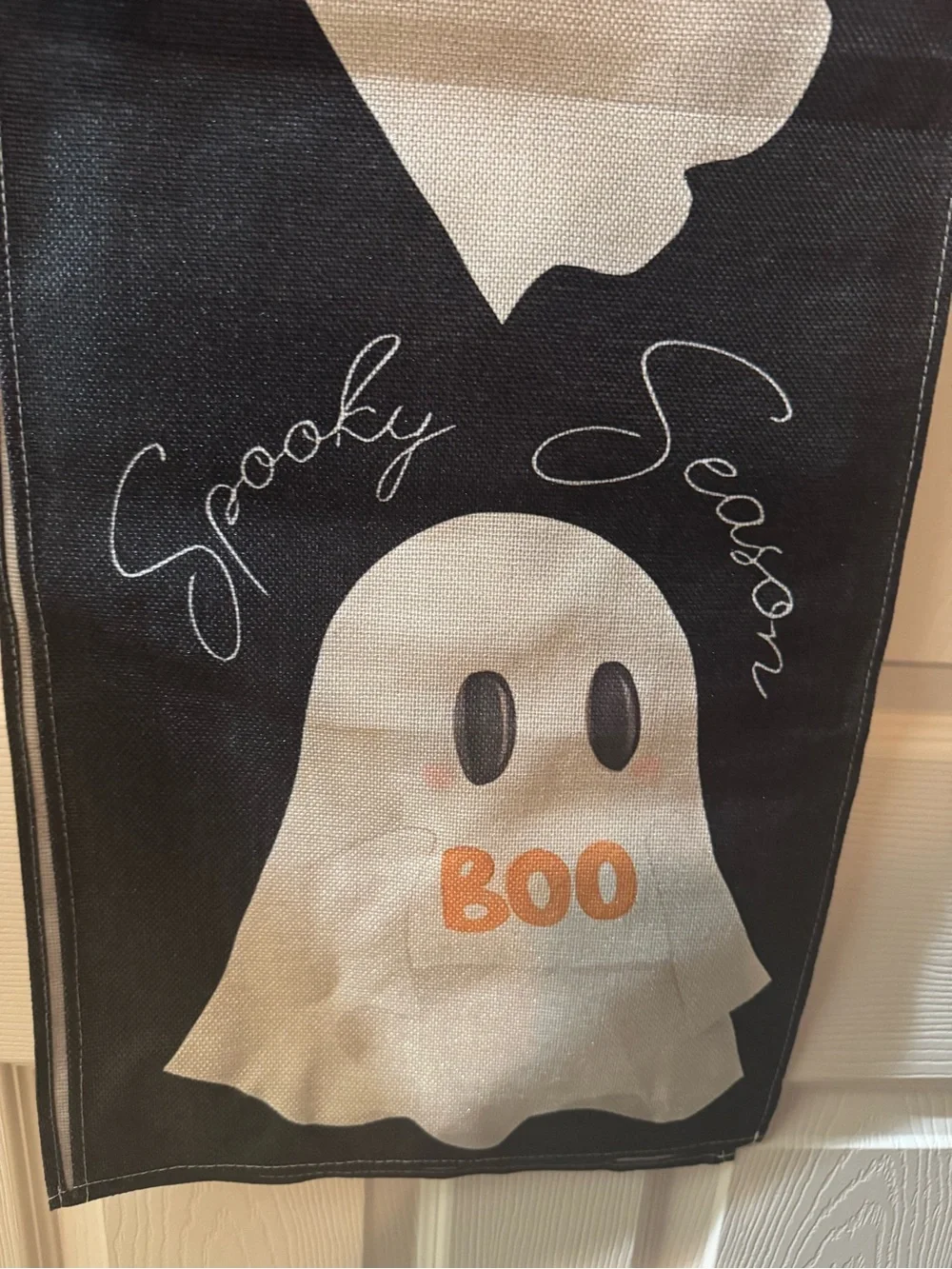NWT Black & White Ghost Trick-or-Treat Table Runner with Orange Pumpkin, 13x72